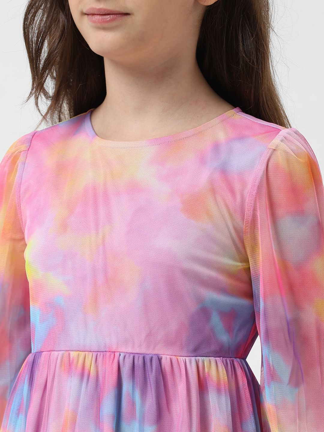 Girl Pink Tie & Dye Fit & Flare Dress - Image 4