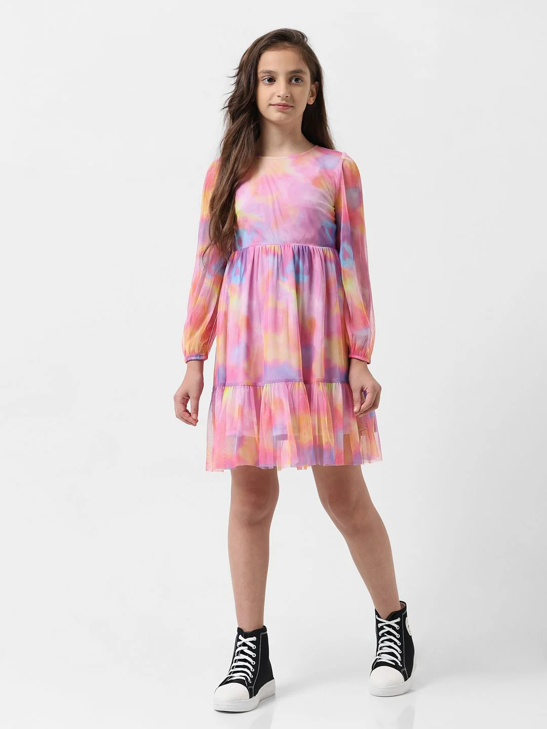 Girl Pink Tie & Dye Fit & Flare Dress - Image 5