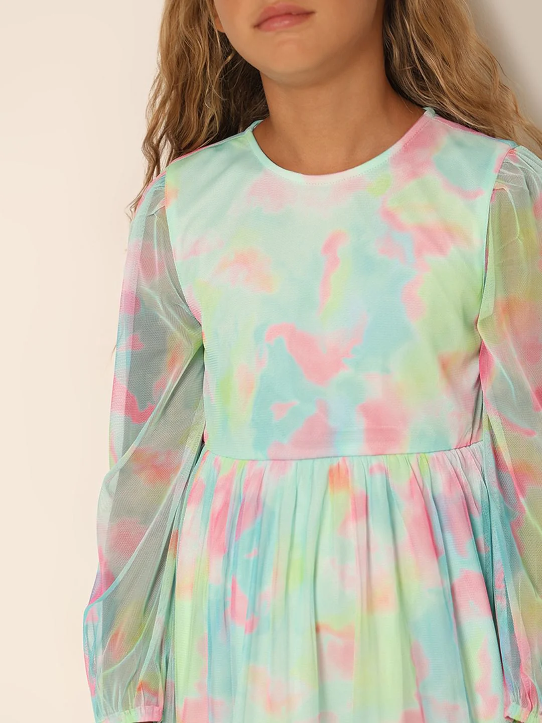 Girls Aqua Tie & Dye Fit & Flare Dress - Image 4