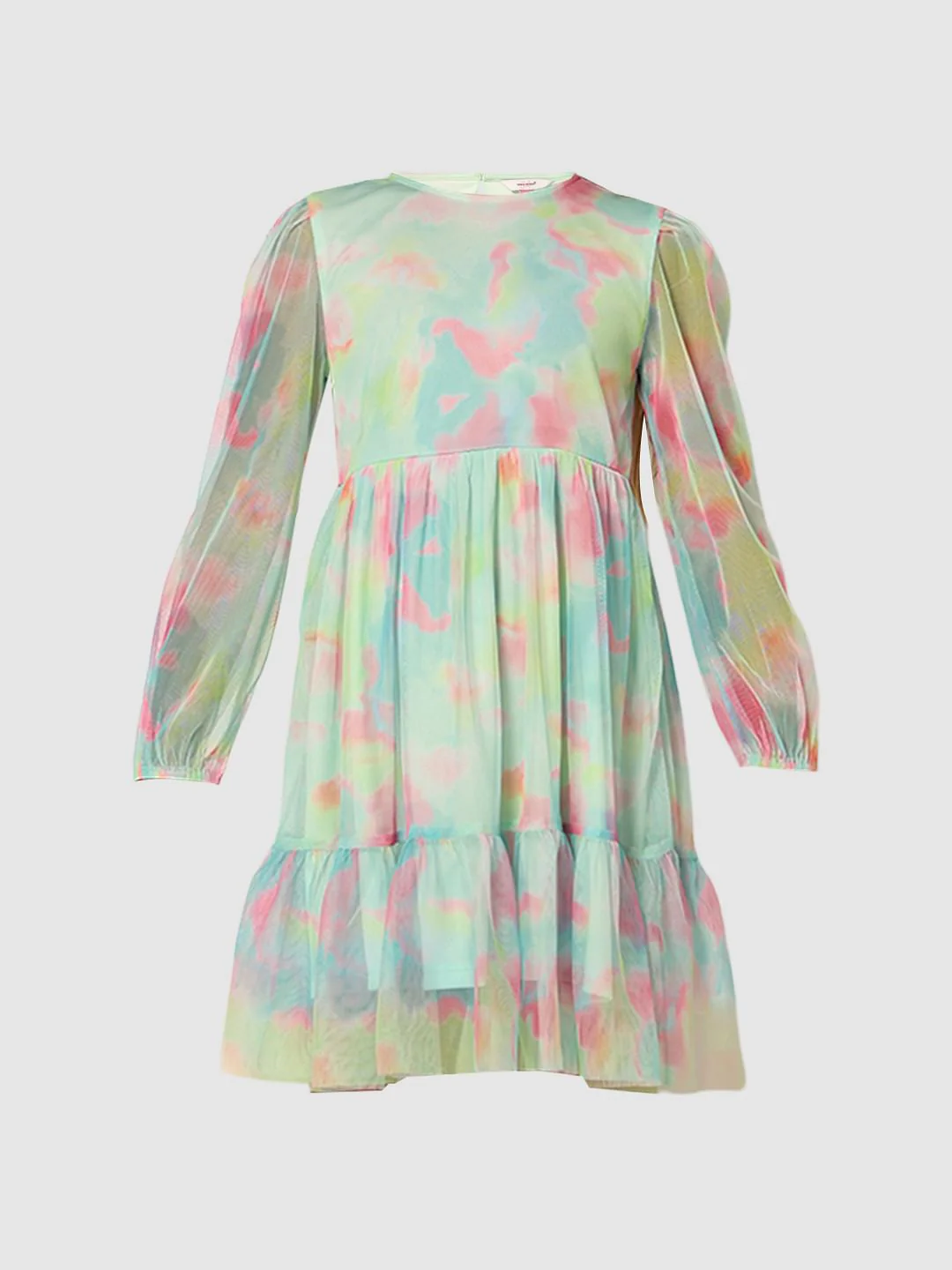 Girls Aqua Tie & Dye Fit & Flare Dress - Image 6