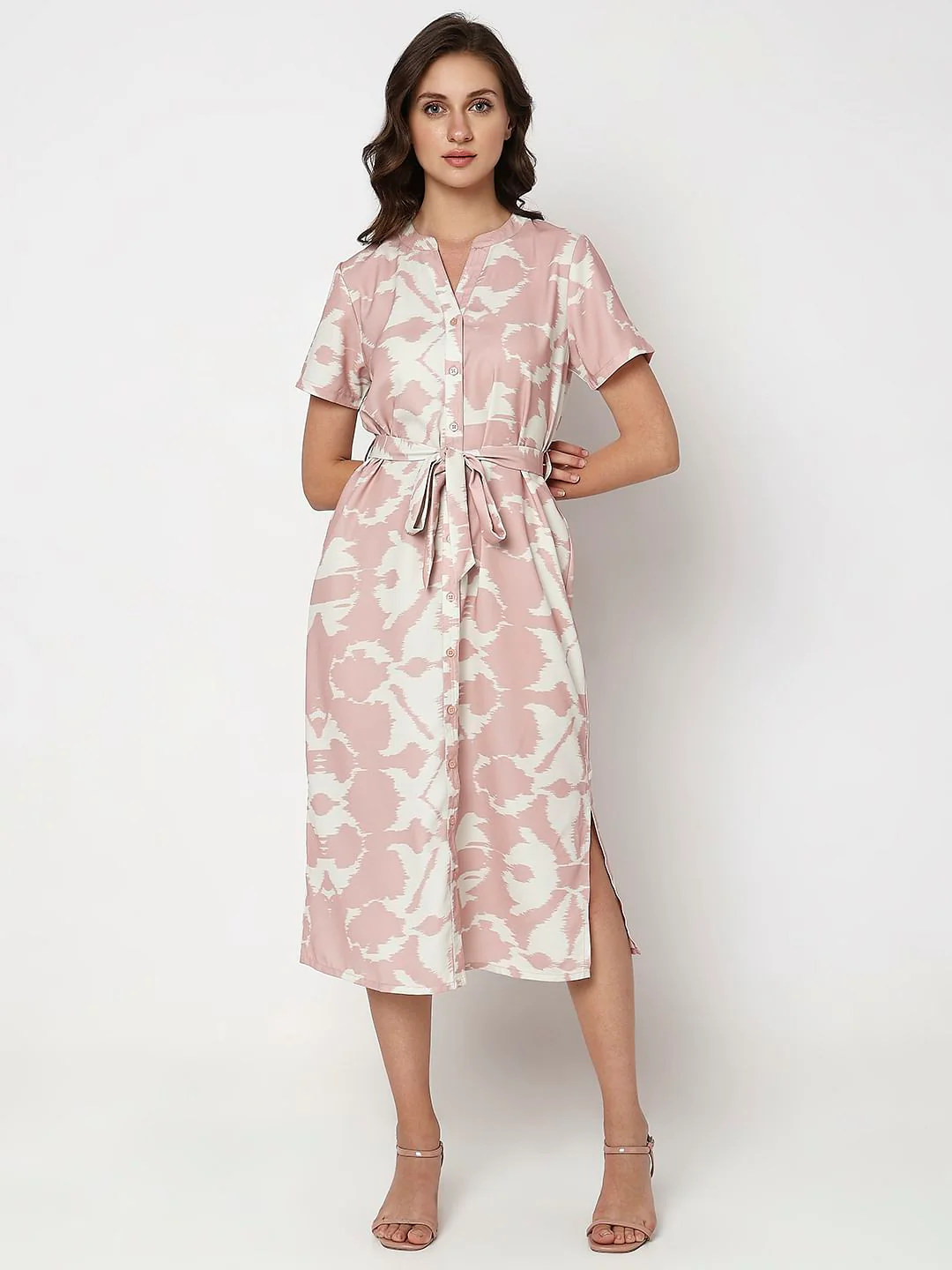 Pink Printed Midi Shirt Dress - Image 2