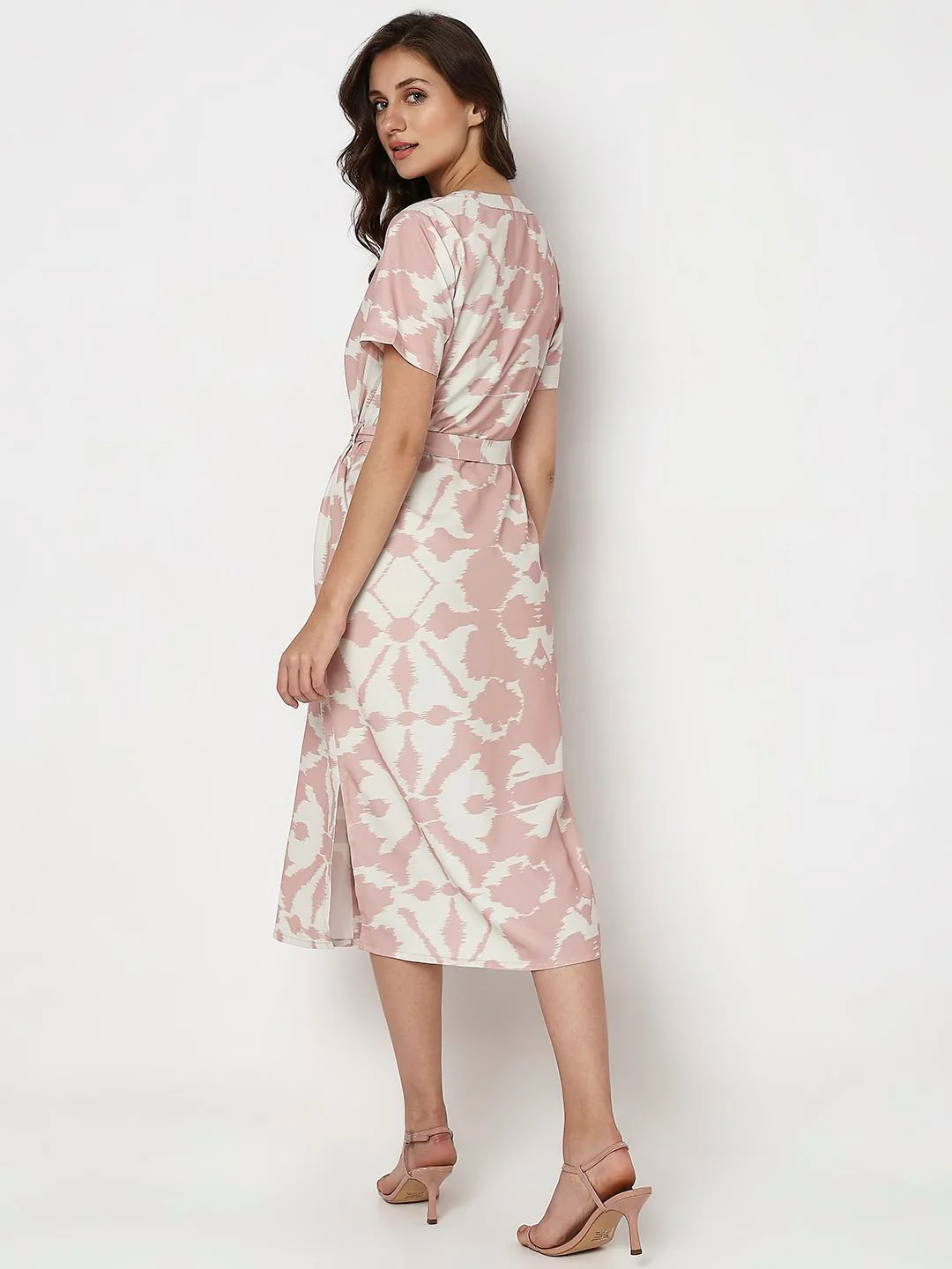 Pink Printed Midi Shirt Dress - Image 4