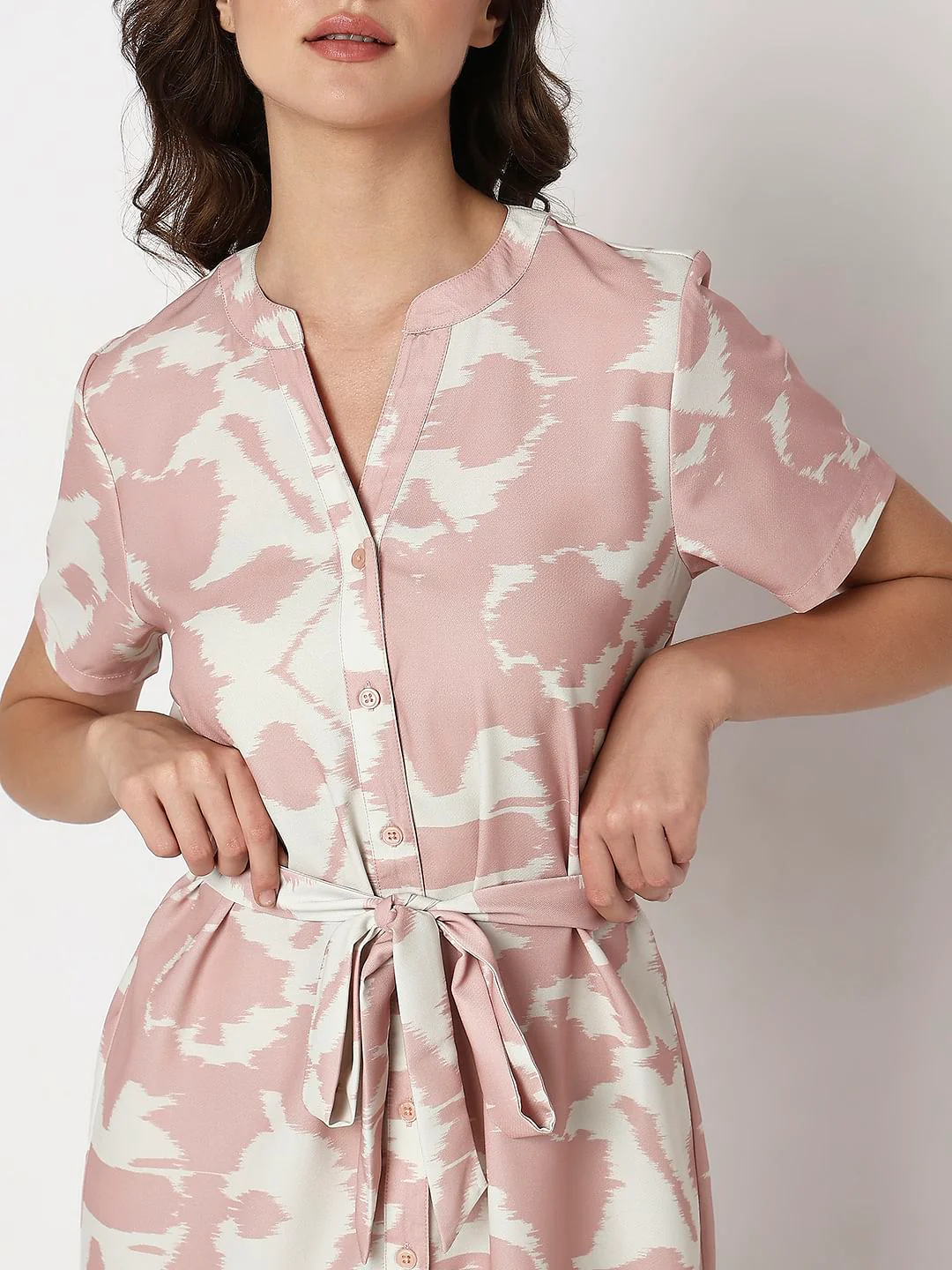 Pink Printed Midi Shirt Dress - Image 5