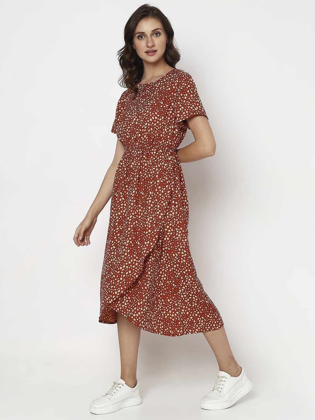 Orange Printed Midi Dress - Image 3