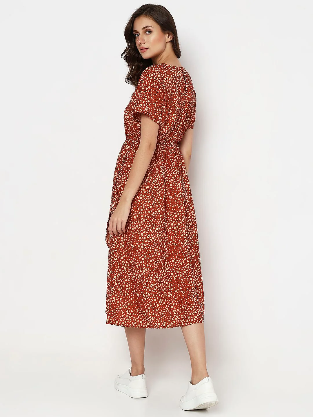 Orange Printed Midi Dress - Image 4
