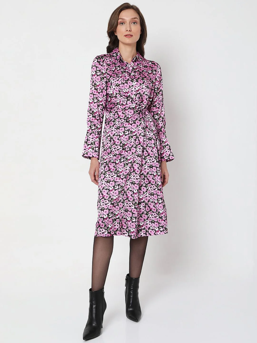 Purple Floral Print Shirt Dress - Image 2