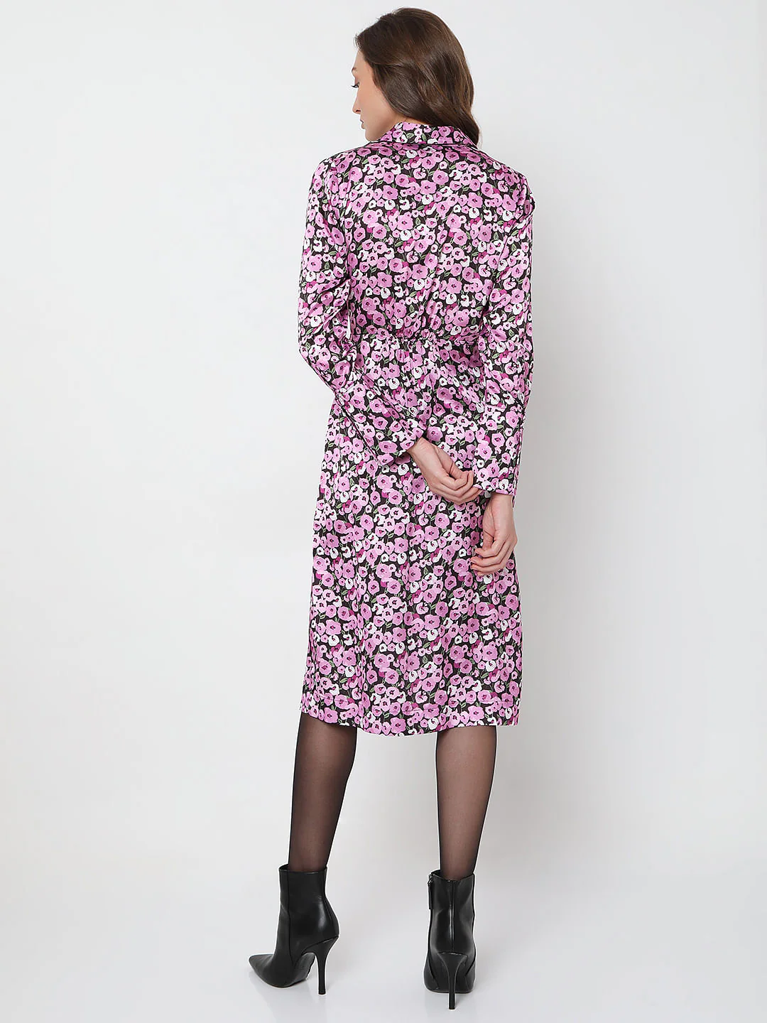 Purple Floral Print Shirt Dress - Image 4