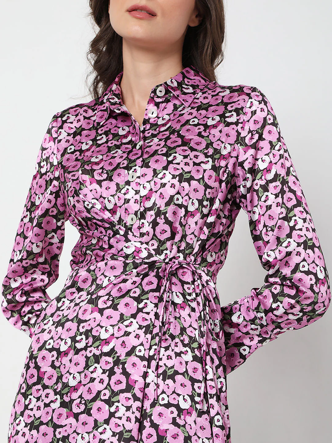 Purple Floral Print Shirt Dress - Image 5