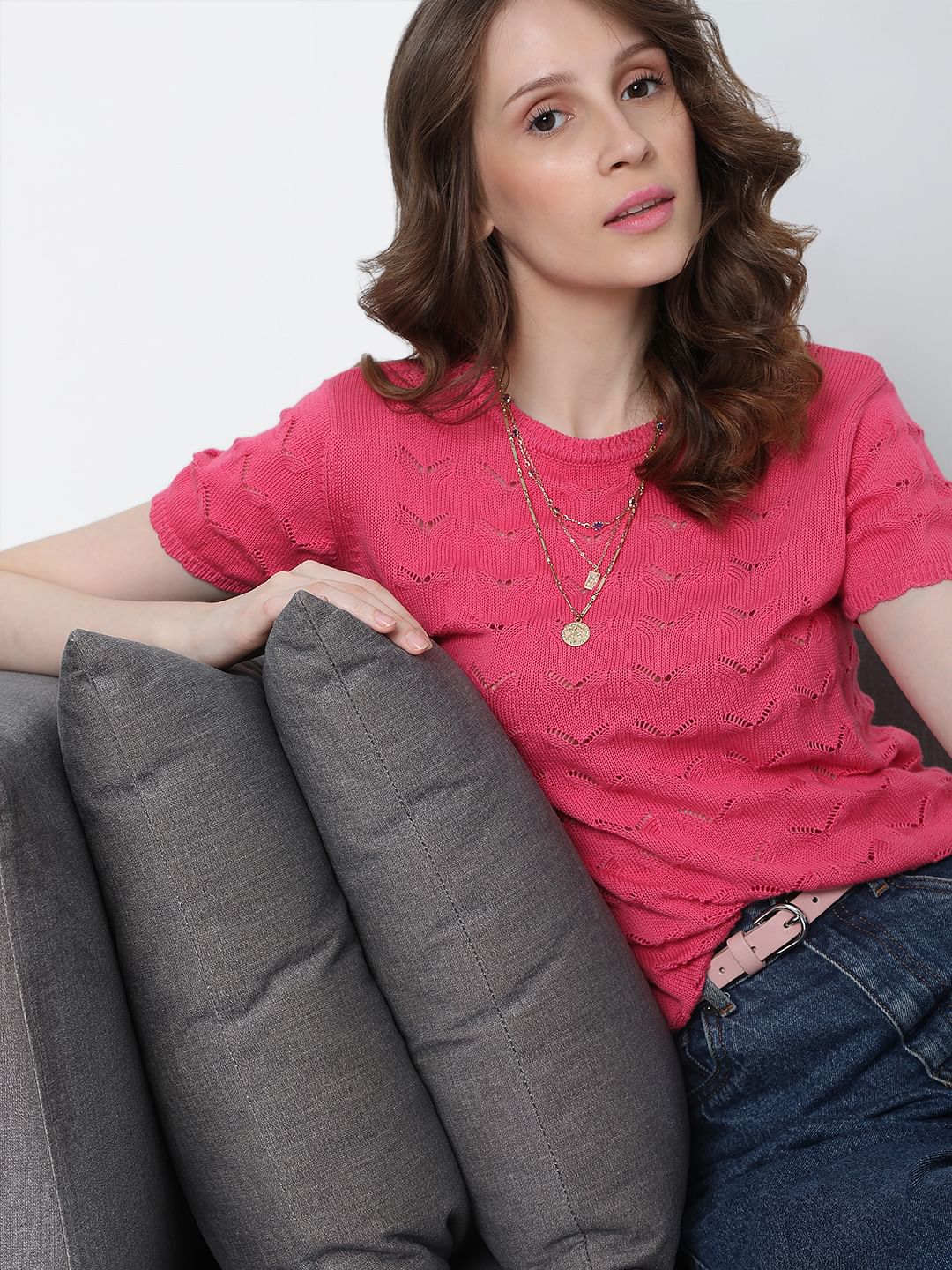 Pink Pointelle Top