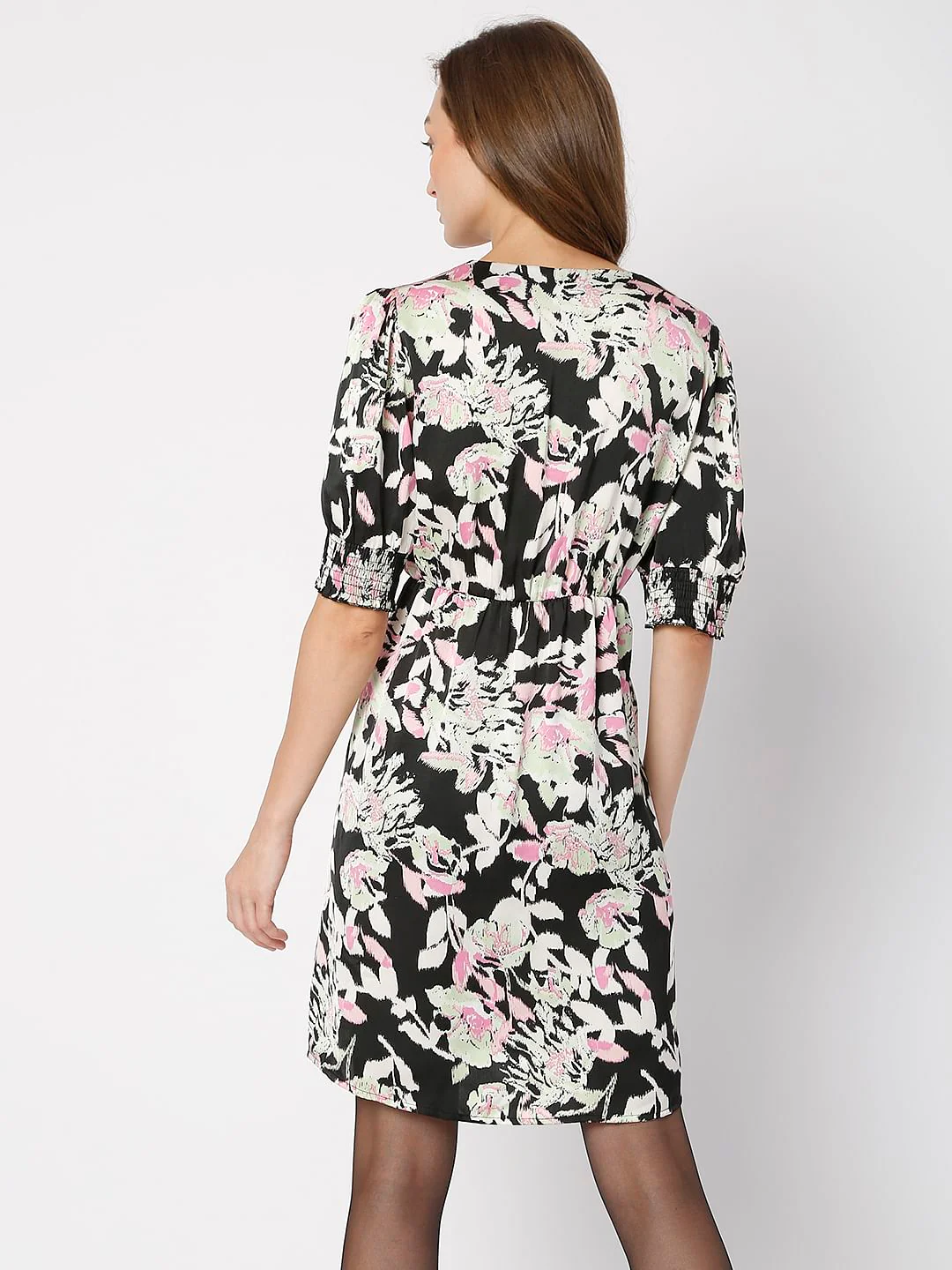 Black Floral Fit & Flare Dress - Image 4