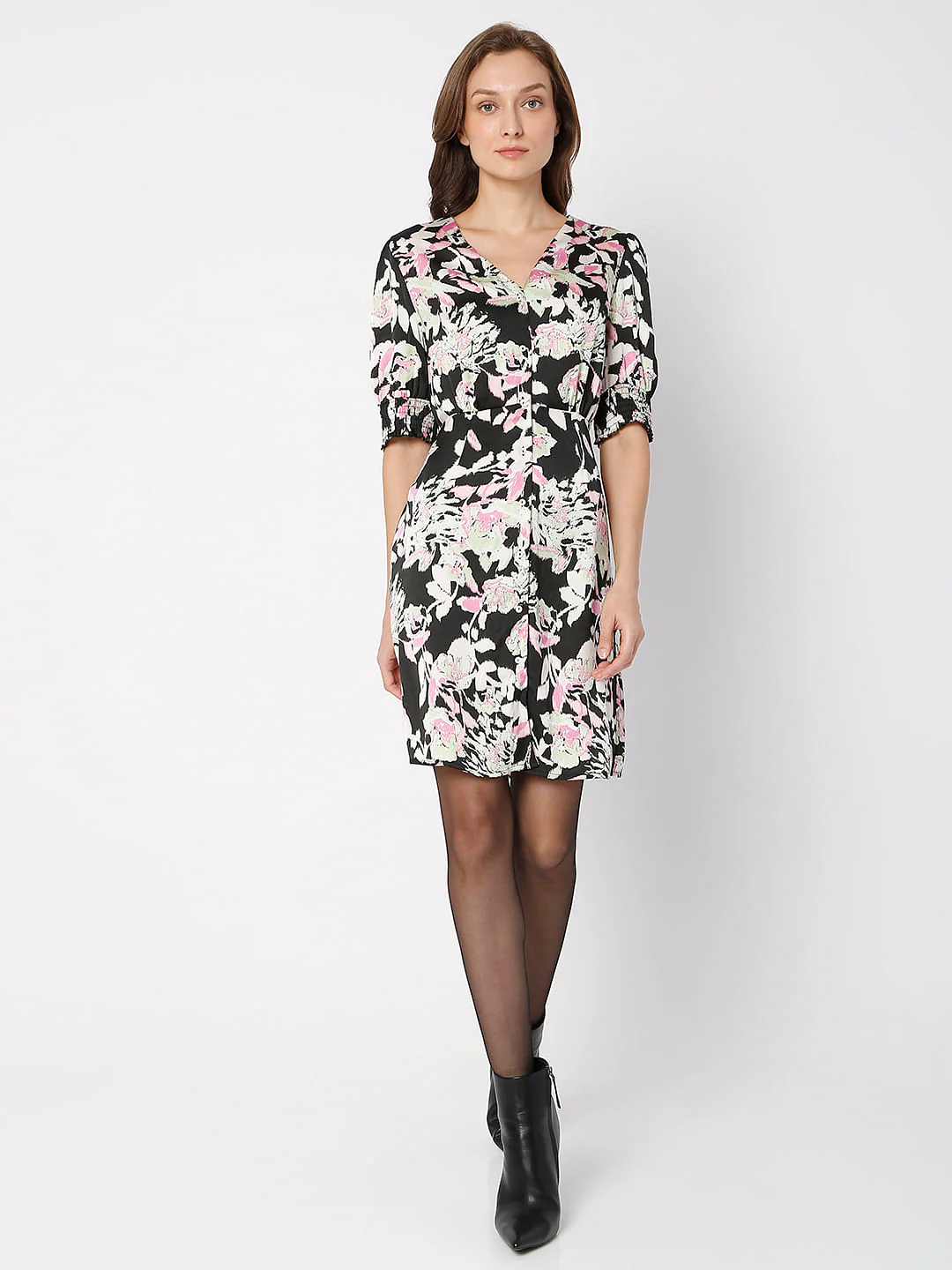 Black Floral Fit & Flare Dress - Image 5