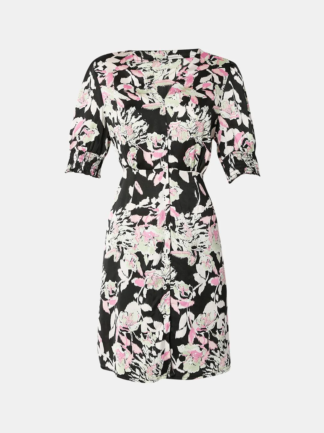 Black Floral Fit & Flare Dress - Image 7