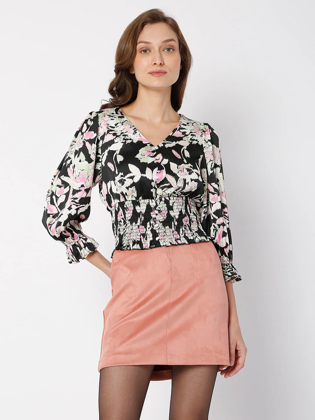Black Floral Smock Co-Ord Set Top - Image 2
