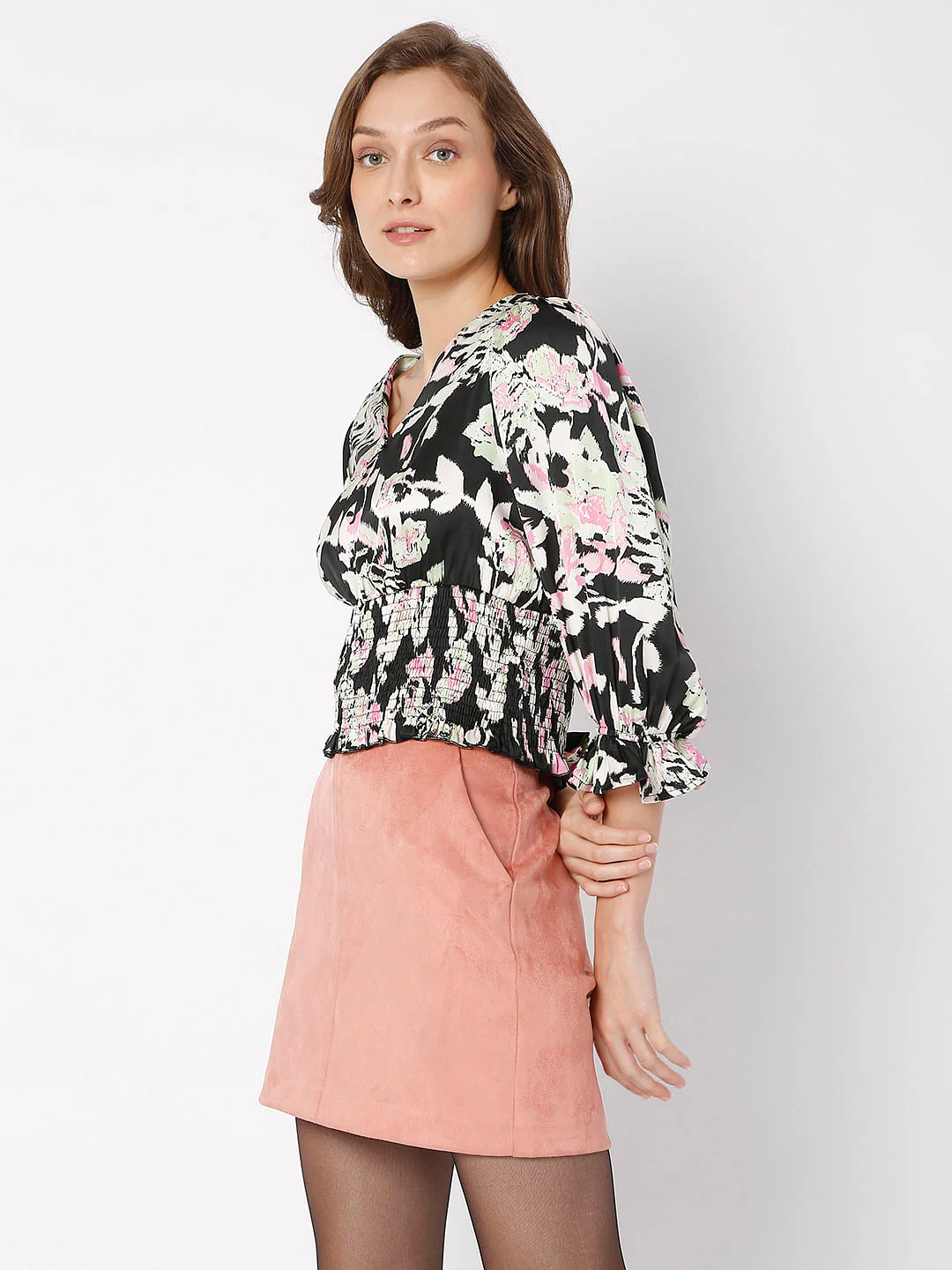 Black Floral Smock Co-Ord Set Top - Image 3