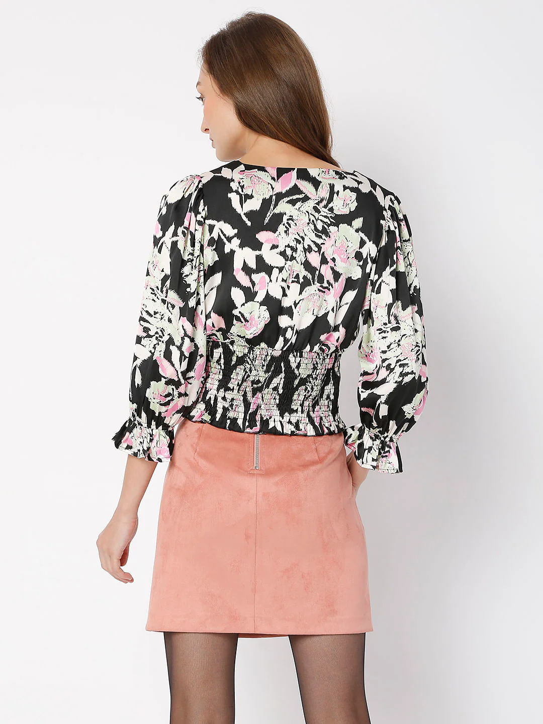 Black Floral Smock Co-Ord Set Top - Image 4