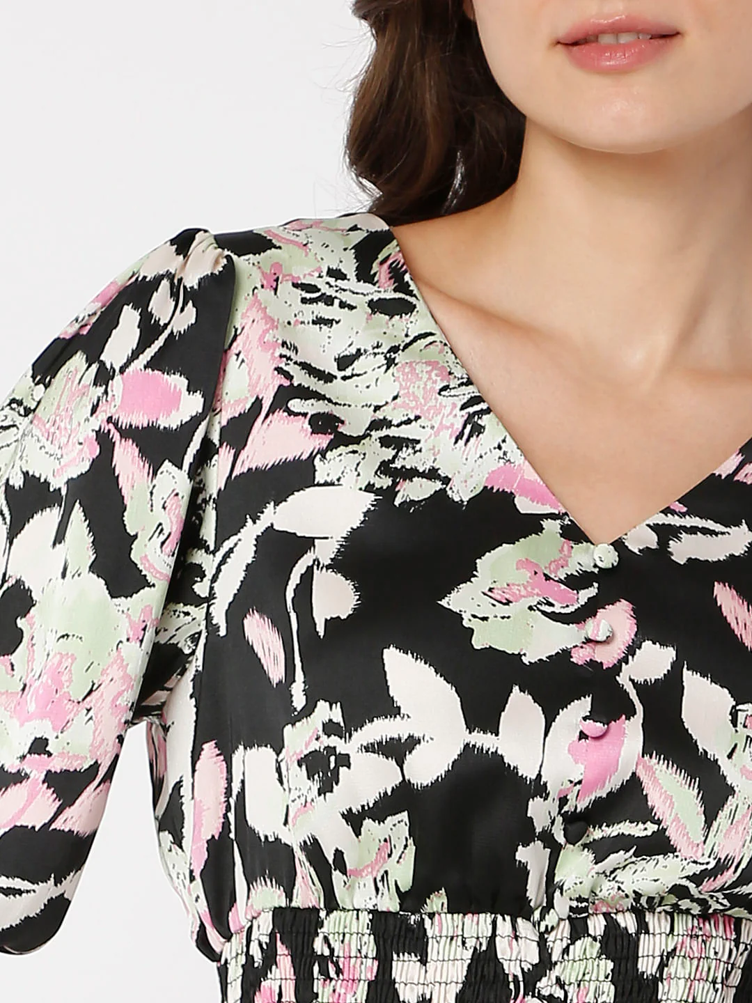 Black Floral Smock Co-Ord Set Top - Image 6