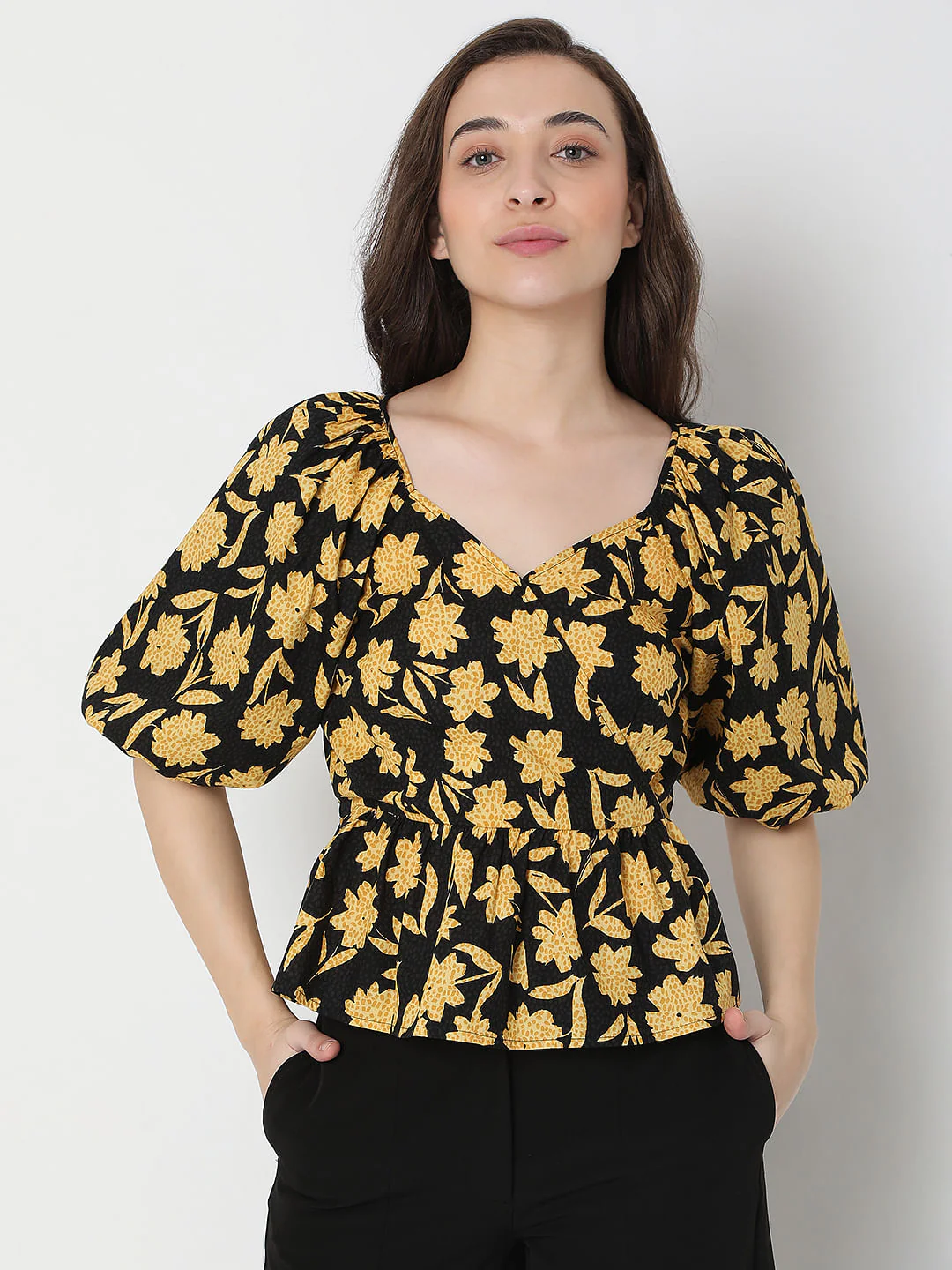 Black Floral Print Top - Image 2