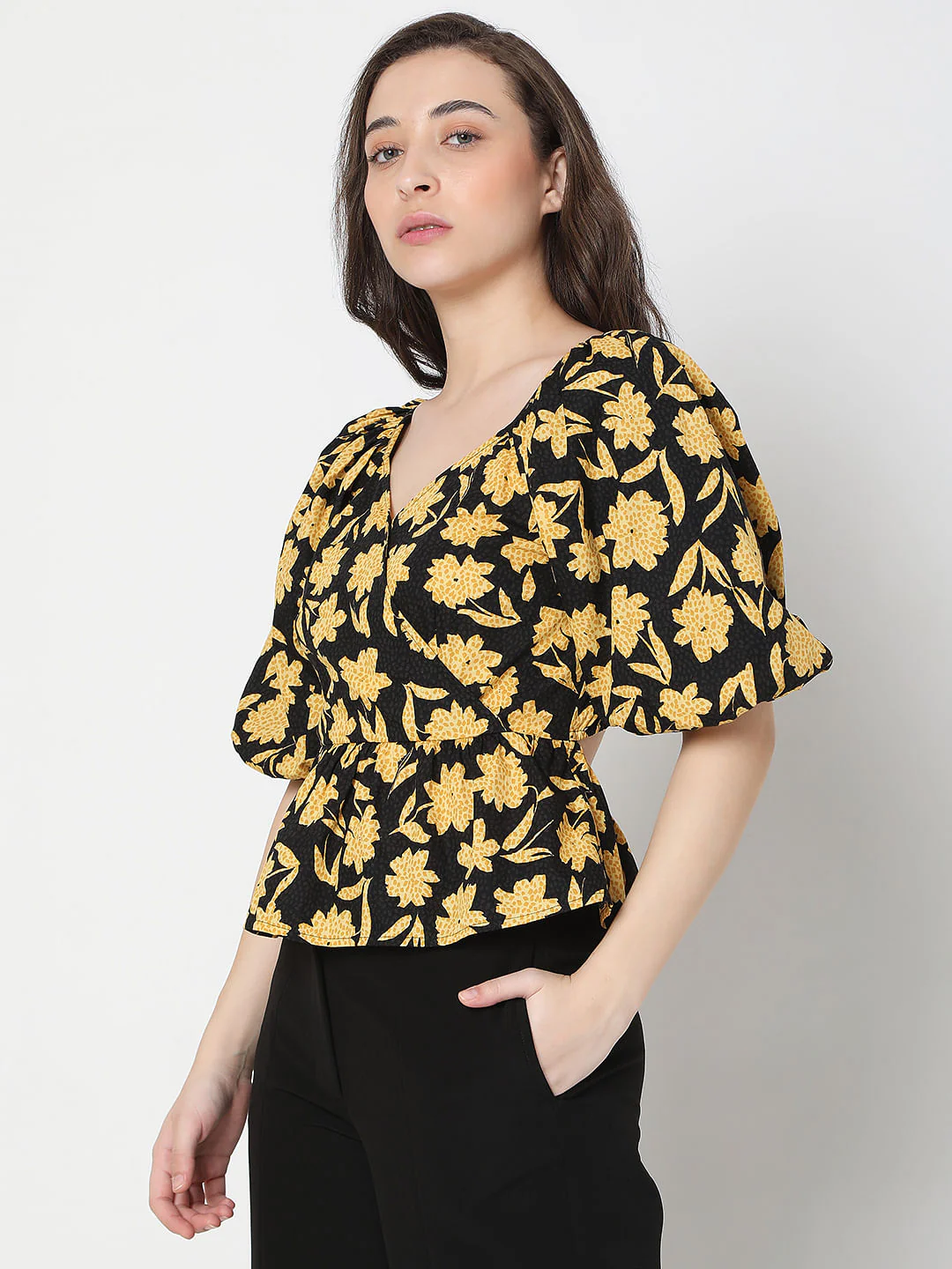 Black Floral Print Top - Image 3