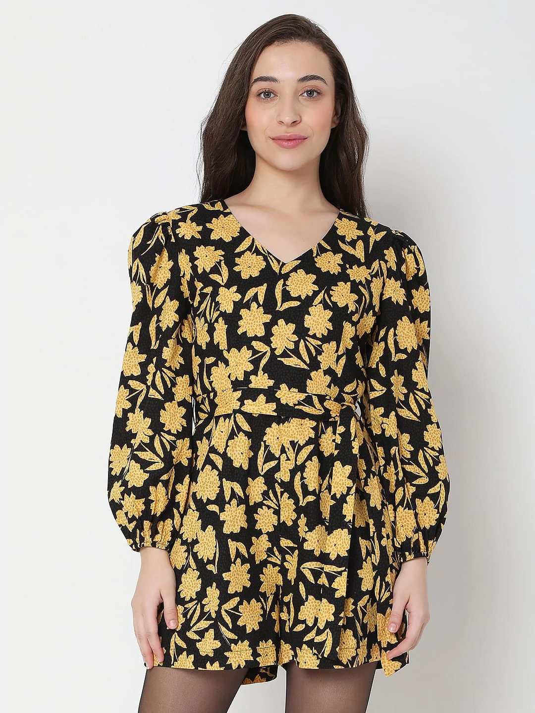 Black Floral Print Playsuit - Image 2