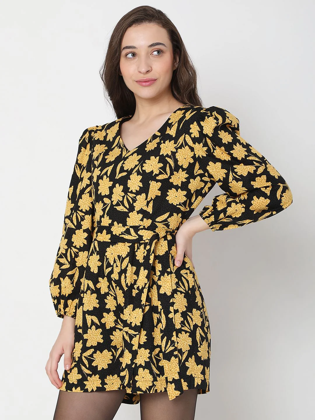 Black Floral Print Playsuit - Image 3