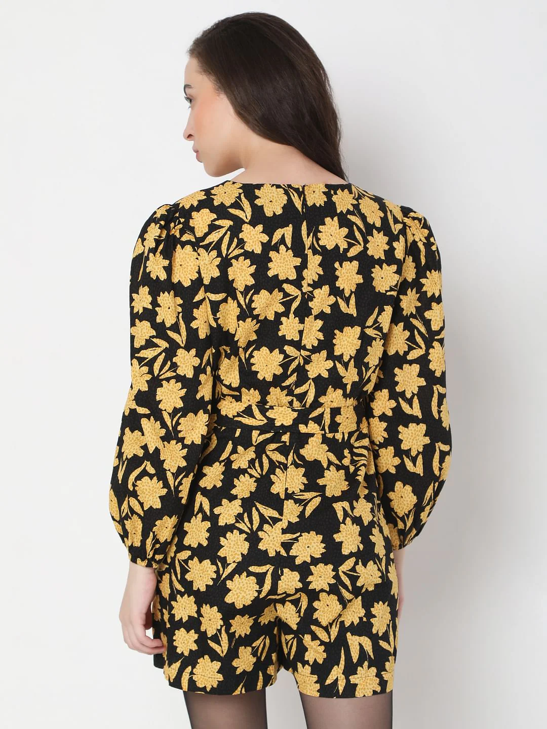 Black Floral Print Playsuit - Image 4