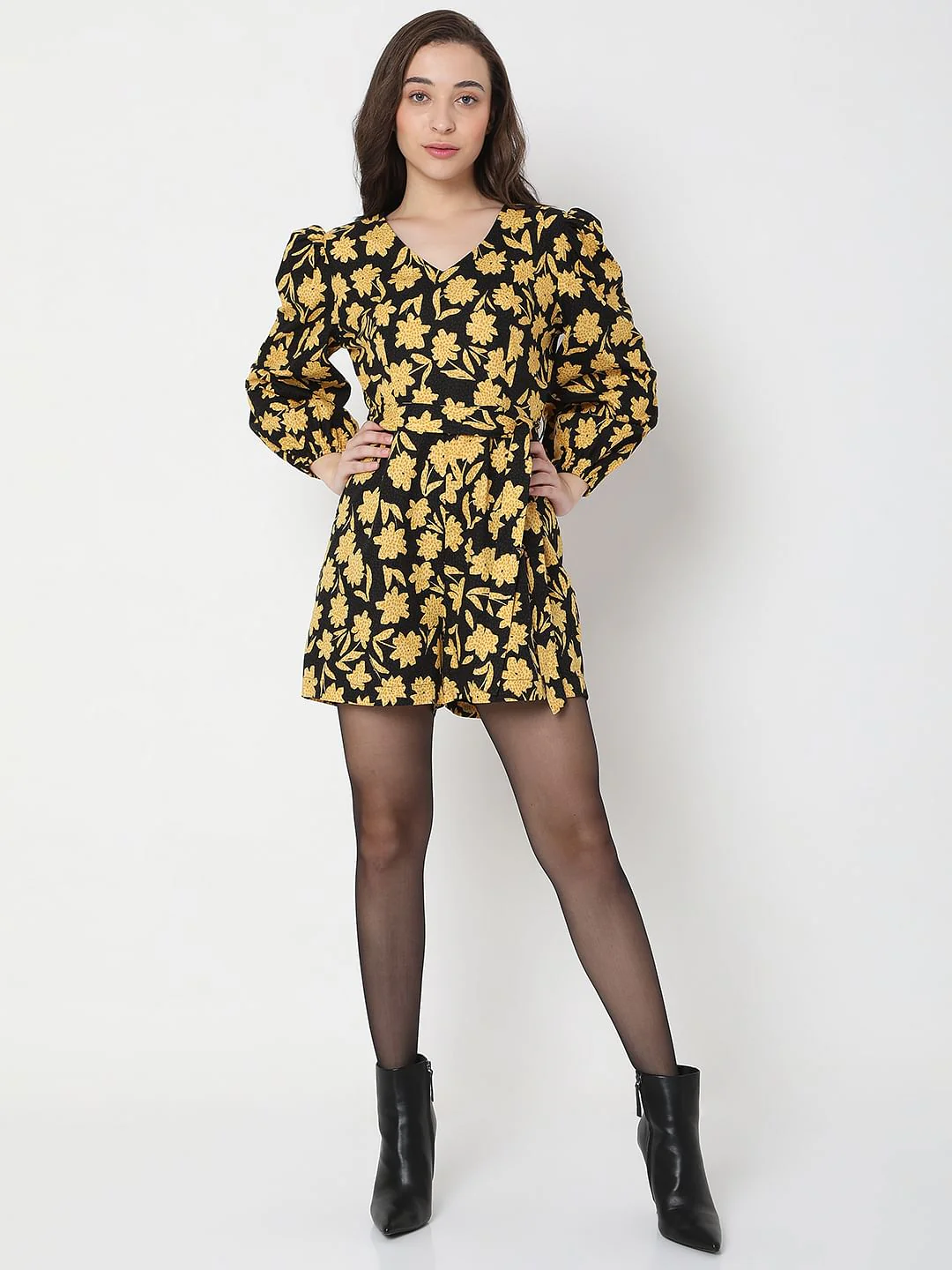 Black Floral Print Playsuit - Image 5