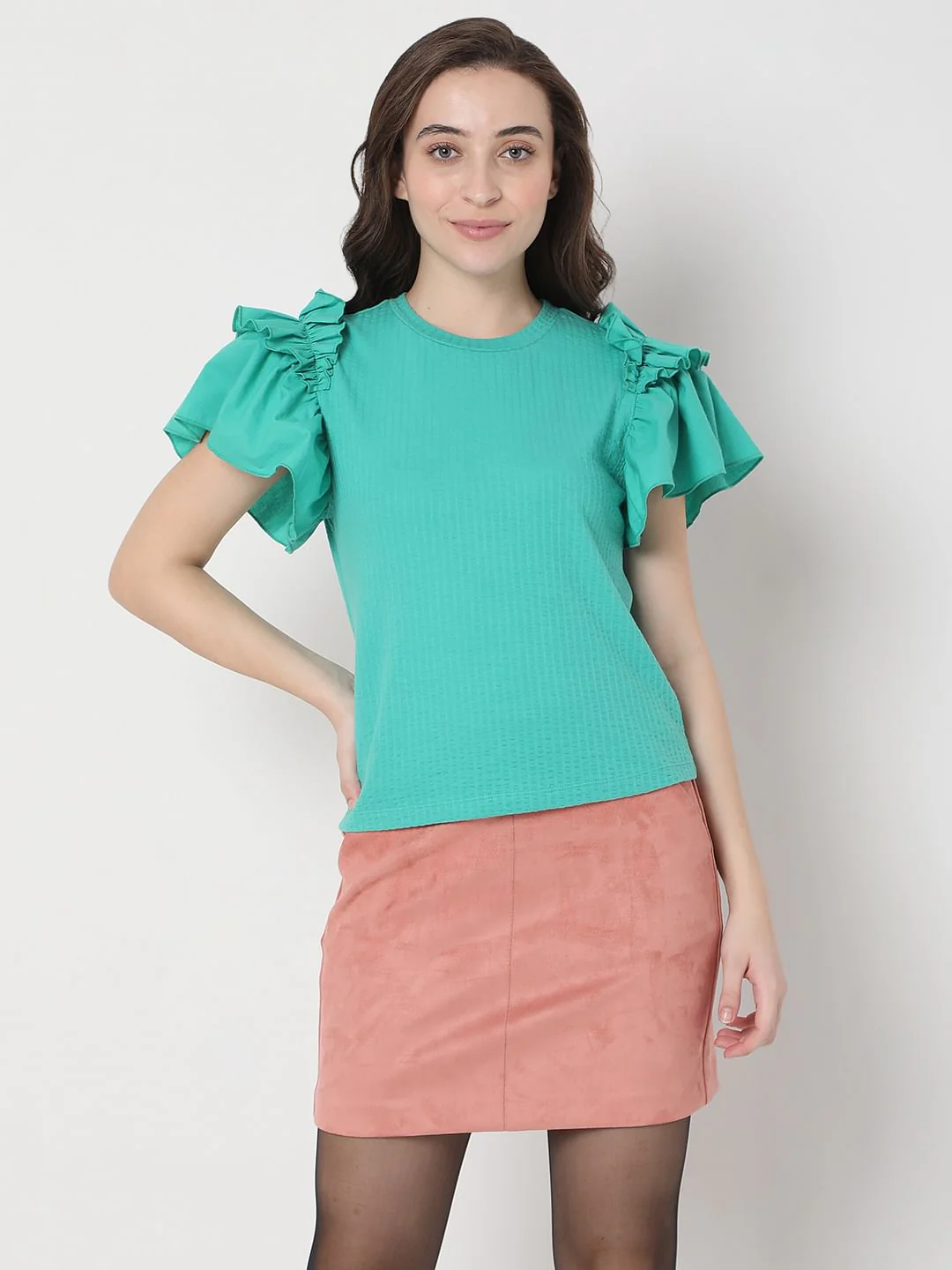 Green Ruffle Sleeves Top - Image 2