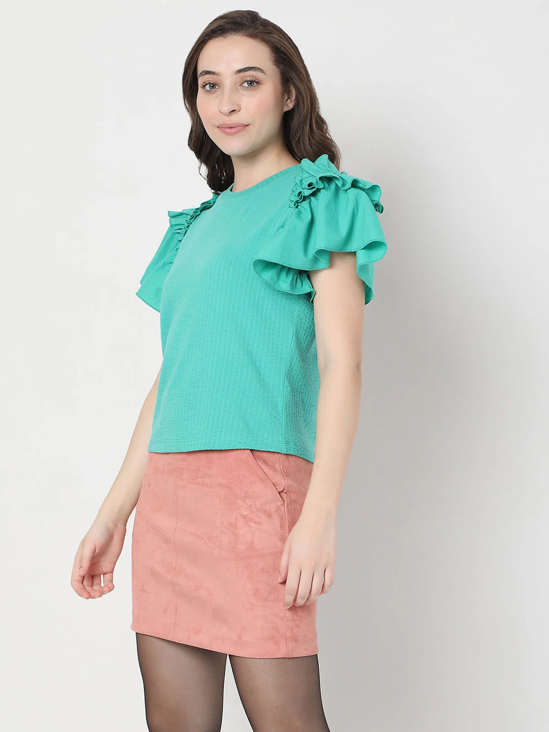 Green Ruffle Sleeves Top - Image 3