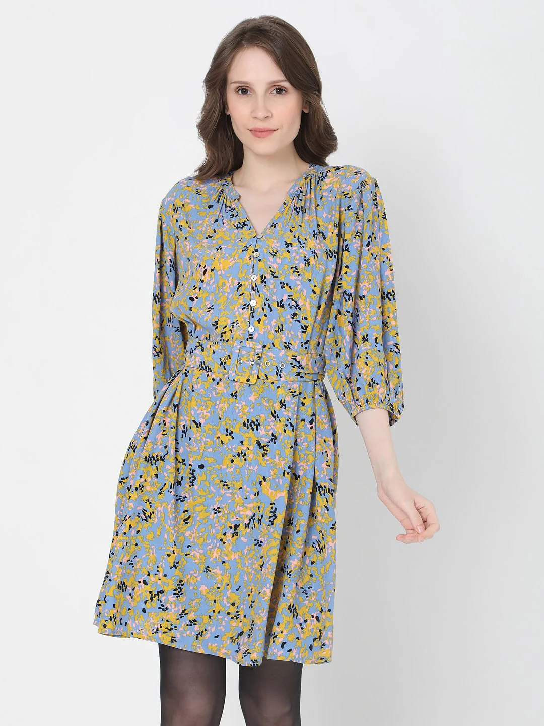 Blue Printed Fit & Flare Dress - Image 2