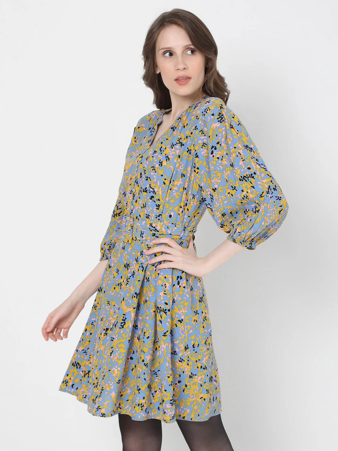 Blue Printed Fit & Flare Dress - Image 3