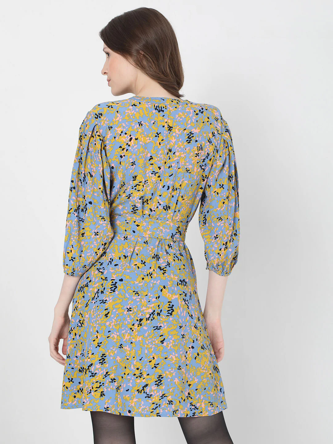 Blue Printed Fit & Flare Dress - Image 4