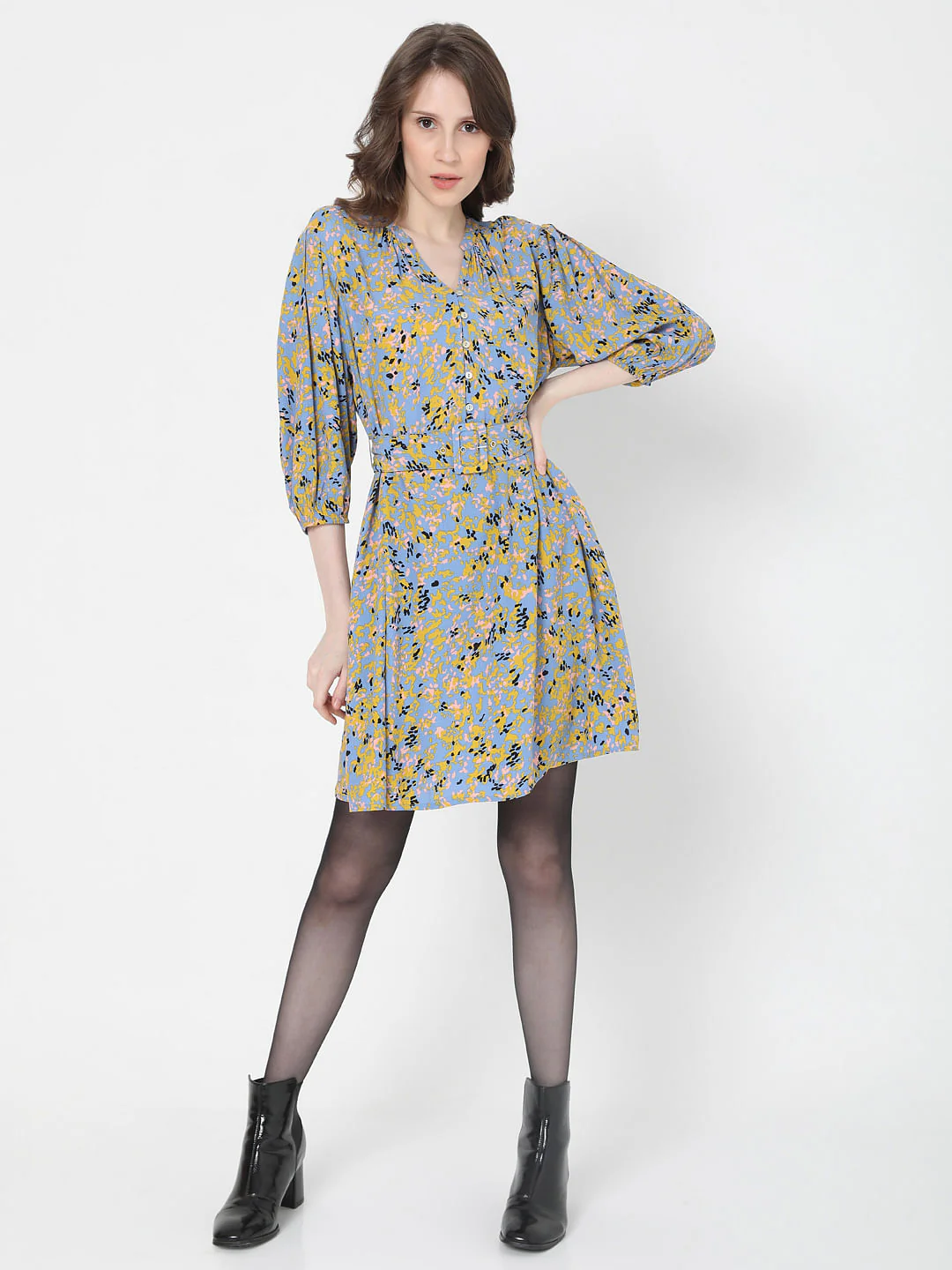 Blue Printed Fit & Flare Dress - Image 5