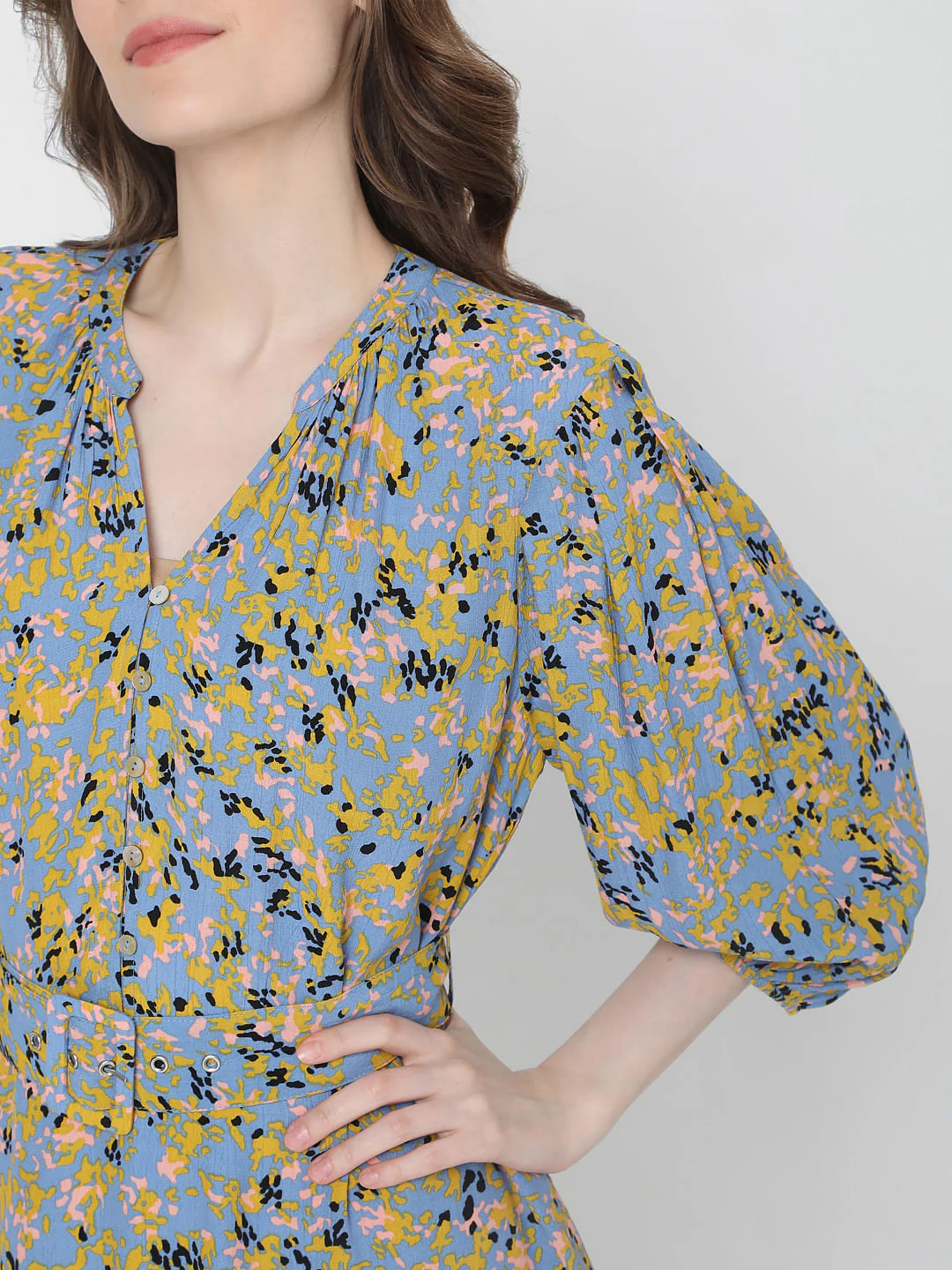 Blue Printed Fit & Flare Dress - Image 6