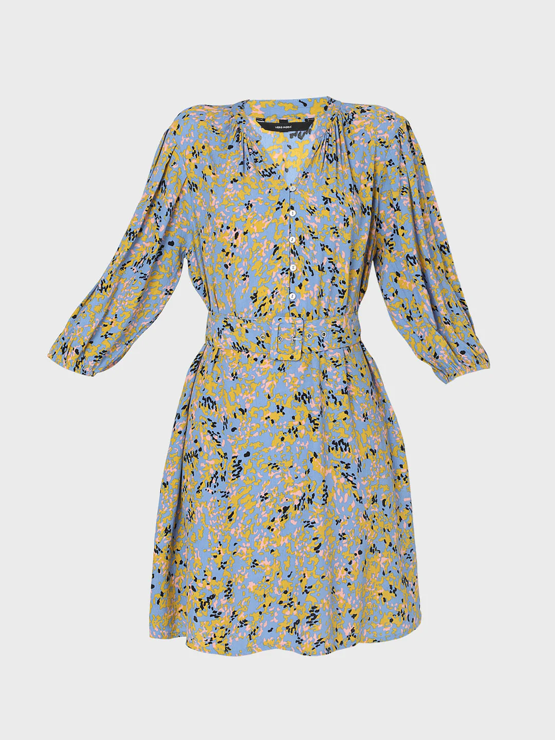 Blue Printed Fit & Flare Dress - Image 7