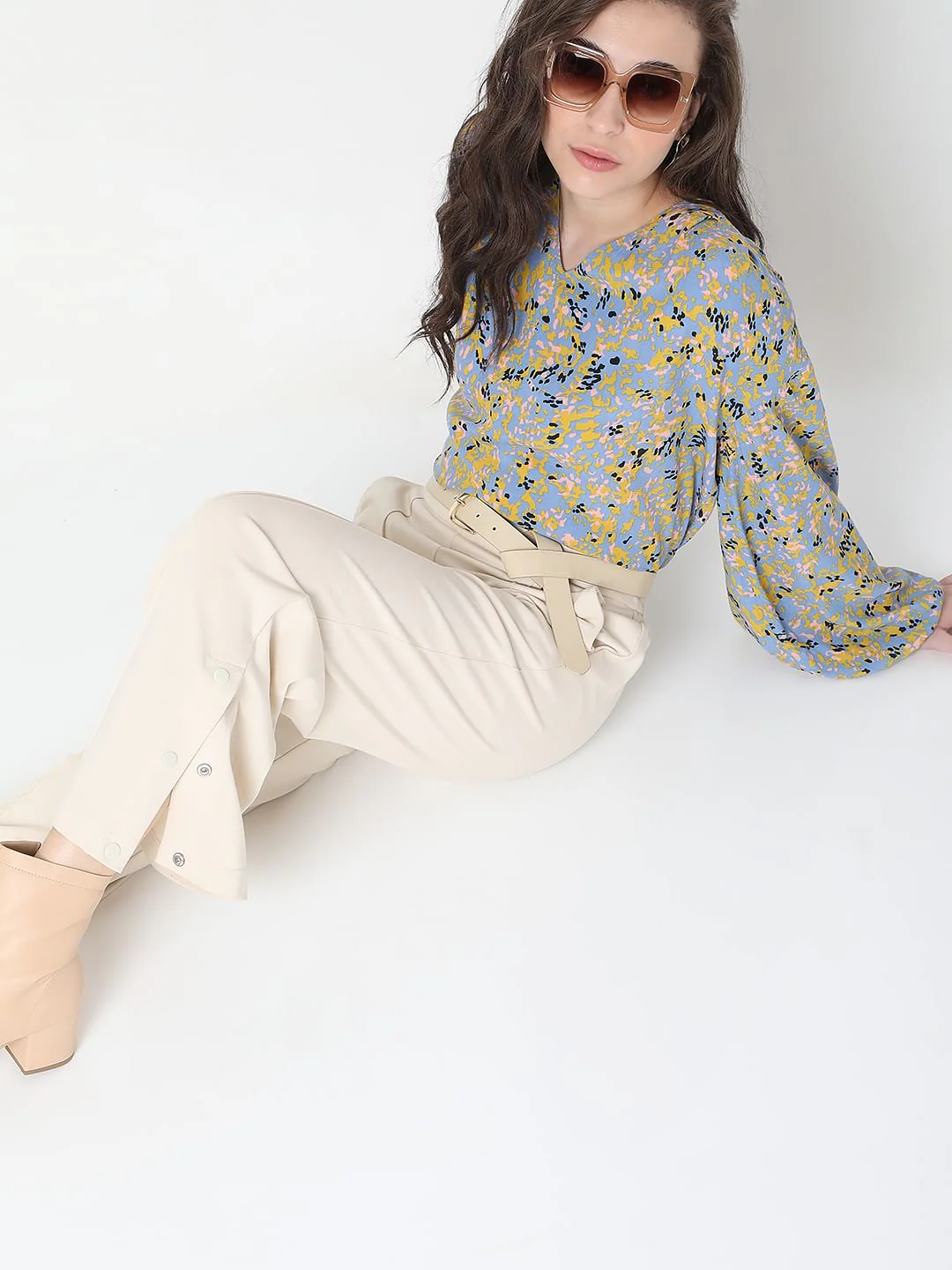Blue Abstract Print Top