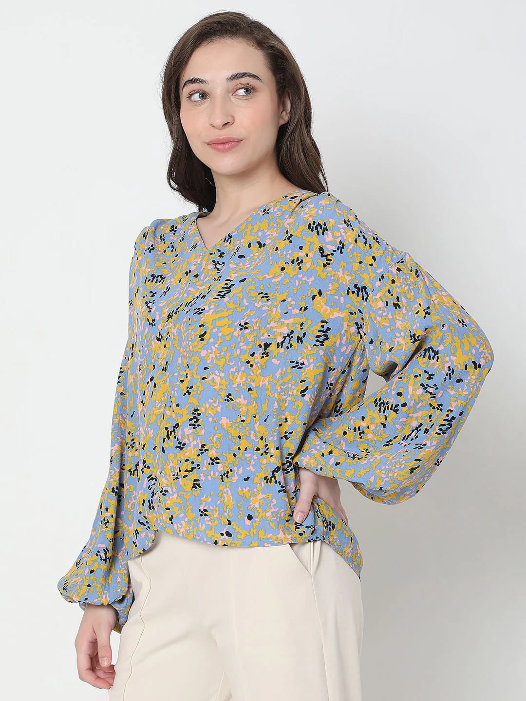 Blue Abstract Print Top - Image 3