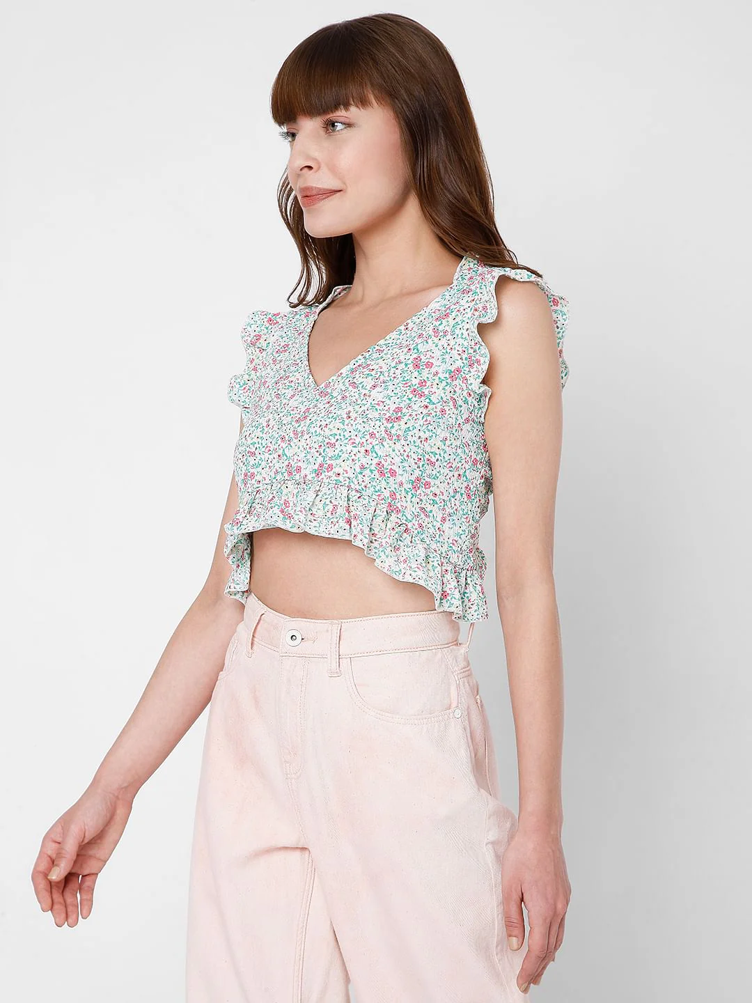 Green Floral Crop Top - Image 3