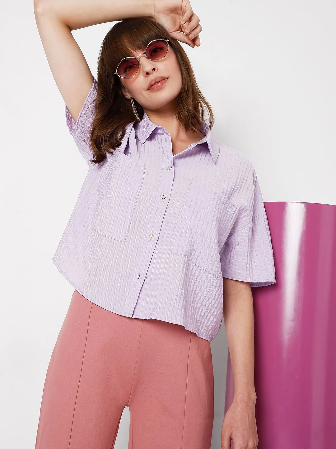 Purple Textured Boxy Shirt