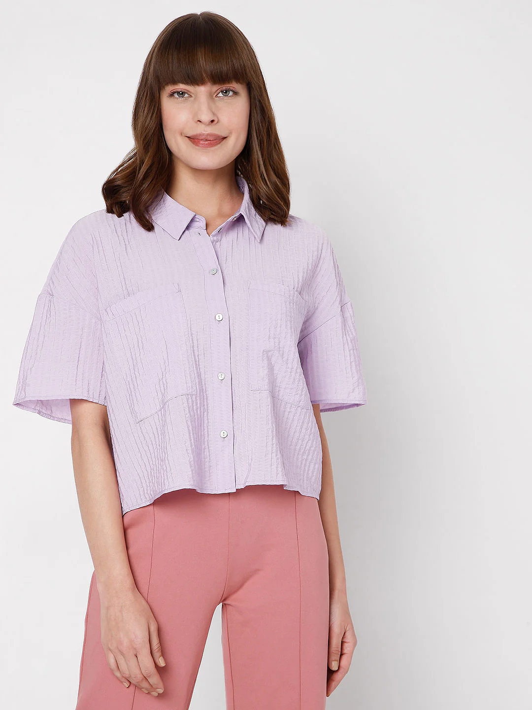 Purple Textured Boxy Shirt - Image 2