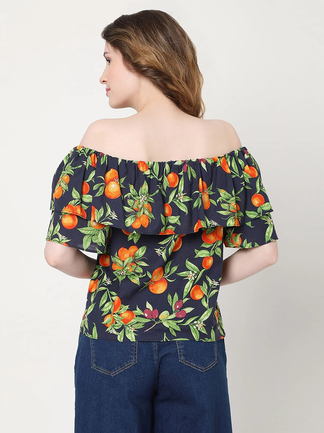 Blue Fruit Print Off Shoulder Top - Image 4