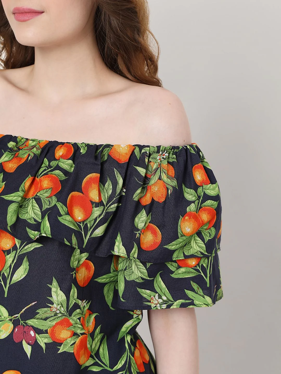 Blue Fruit Print Off Shoulder Top - Image 6