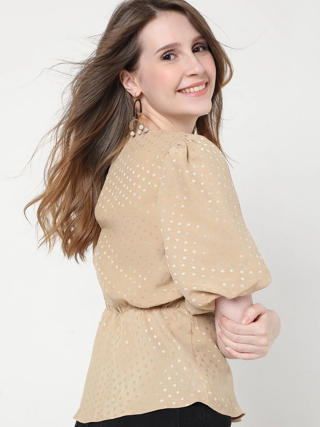 Beige Foil Print Top
