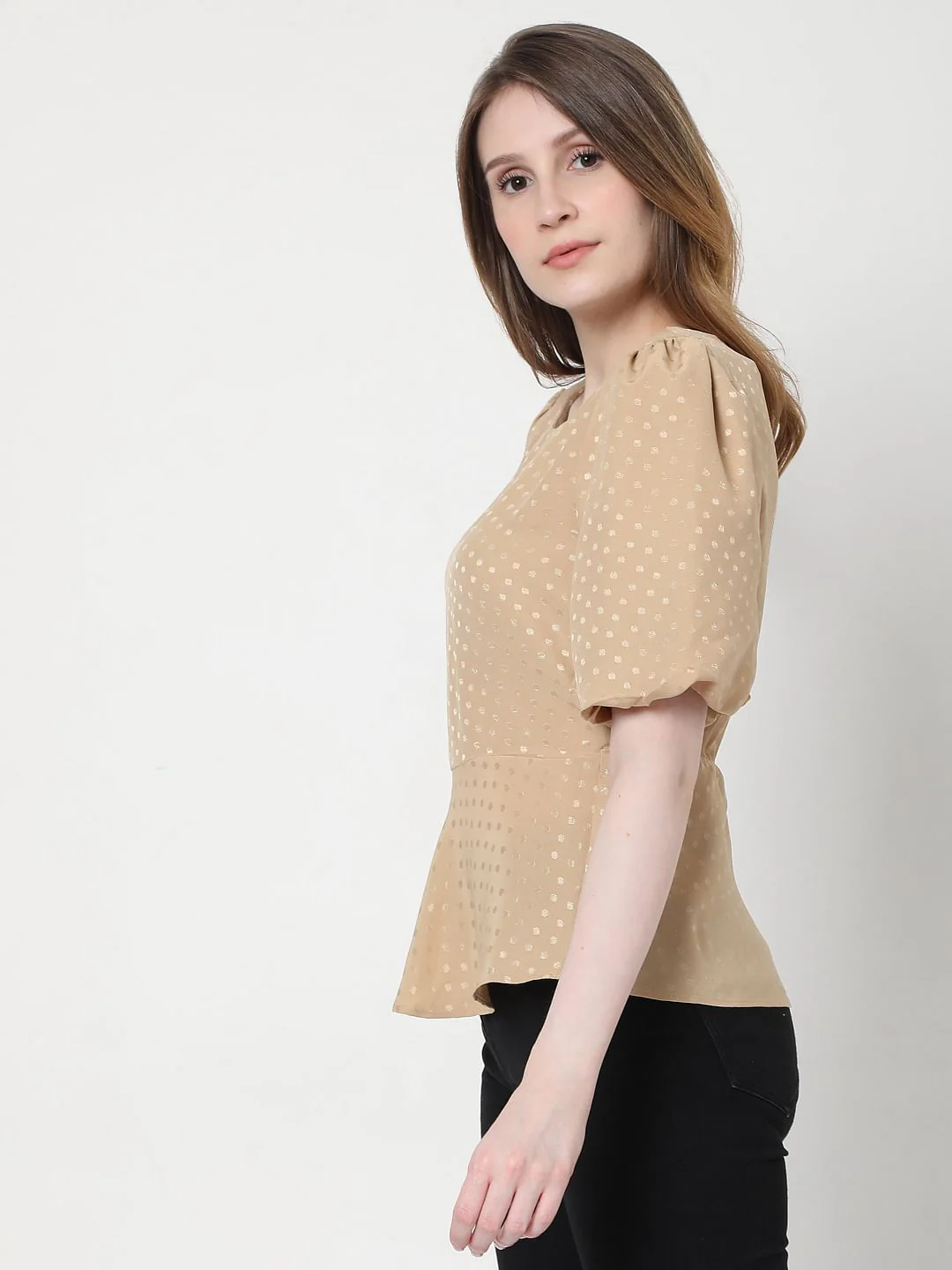 Beige Foil Print Top - Image 3