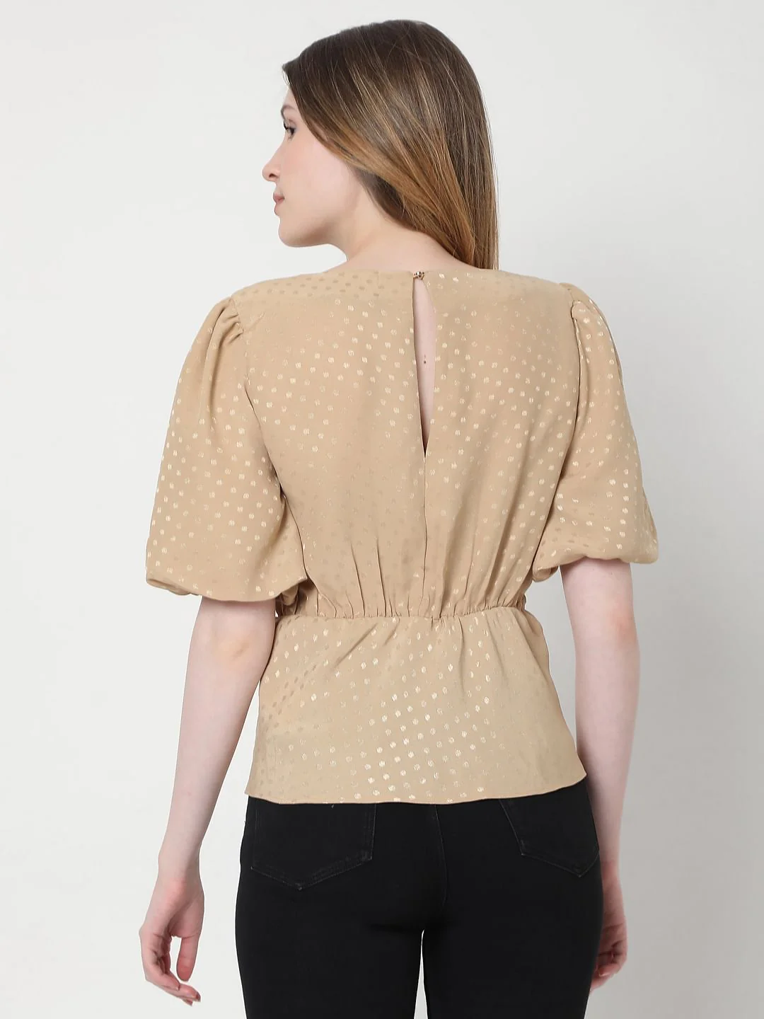 Beige Foil Print Top - Image 4