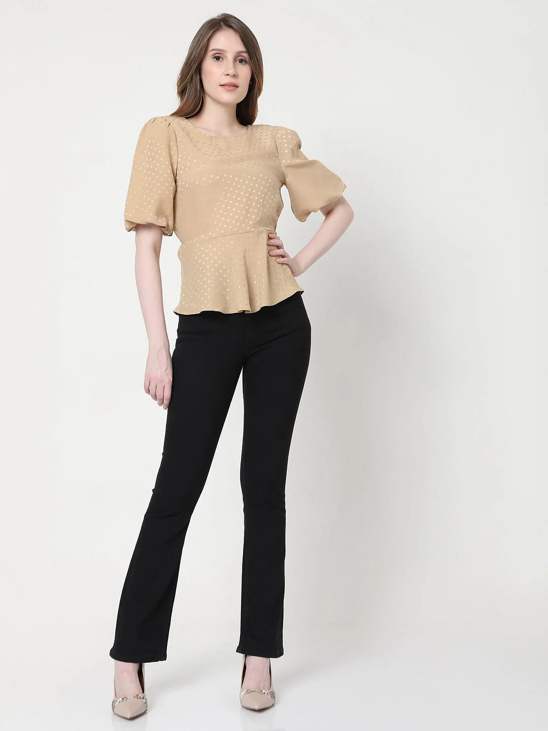 Beige Foil Print Top - Image 5