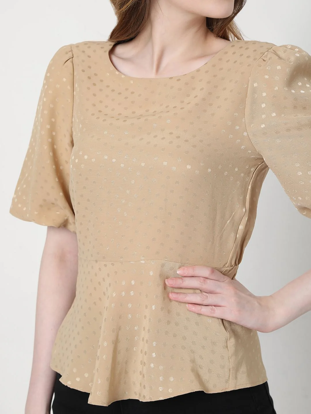 Beige Foil Print Top - Image 6