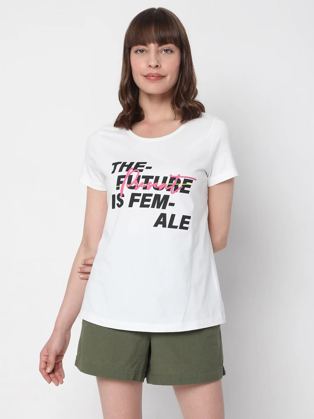 White Slogan Print T-Shirt - Image 2