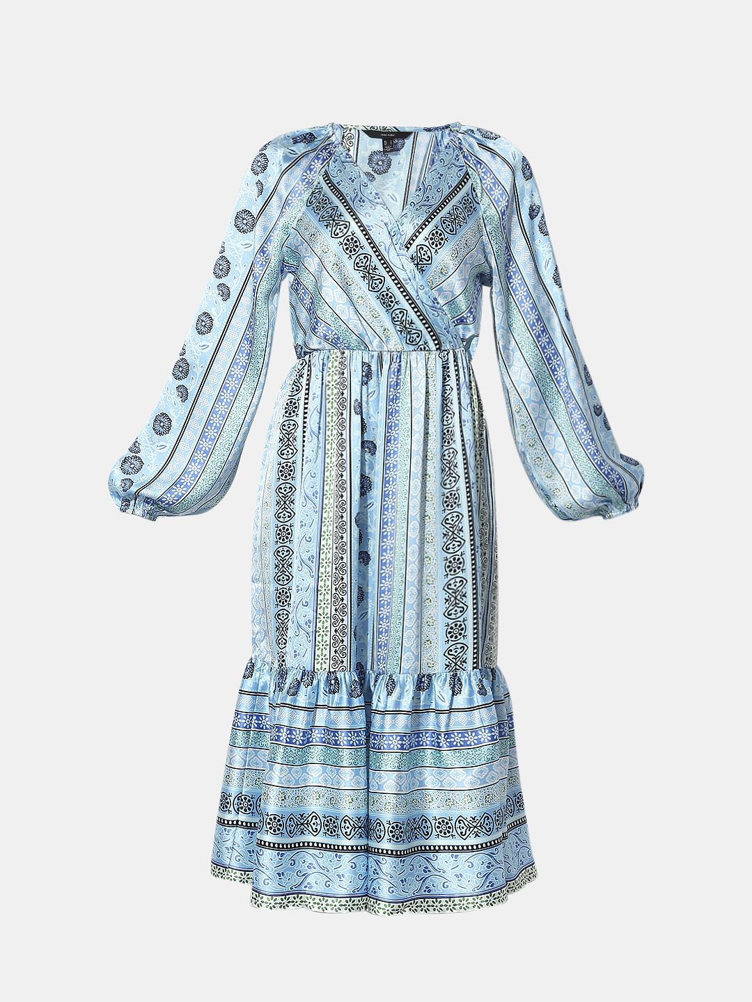 Blue Printed Satin Midi Dress - Image 6