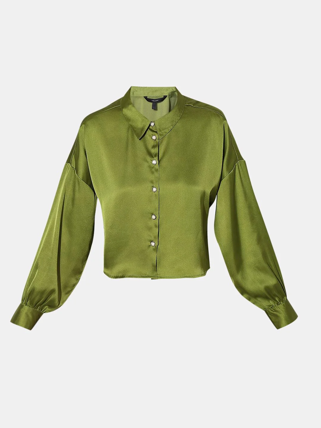 Green Satin Cropped Shirt - Image 7