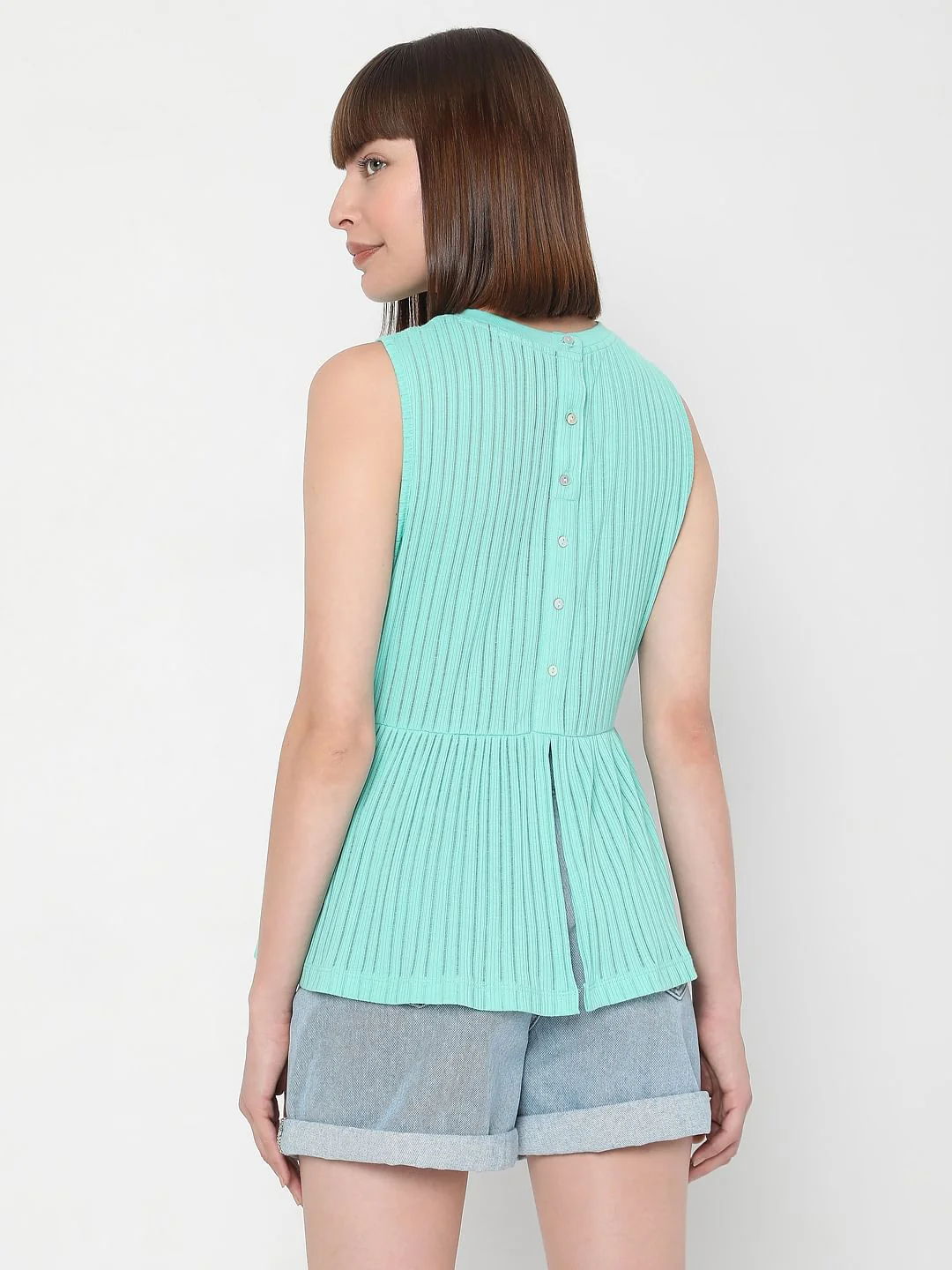 Green Ribbed Peplum Top - Image 4